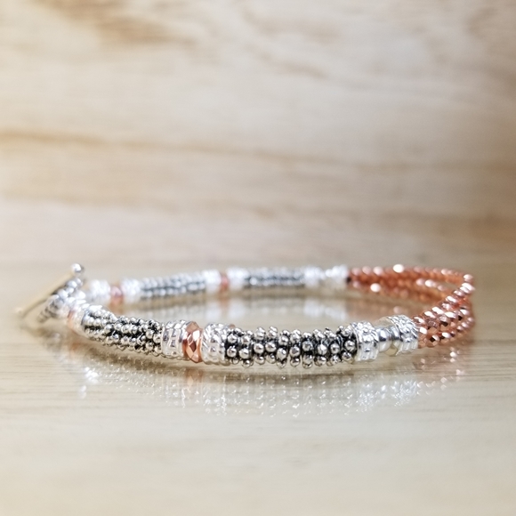 Three Row Rose Gold Two Tone Toggle Bracel… - Picture 4 of 16